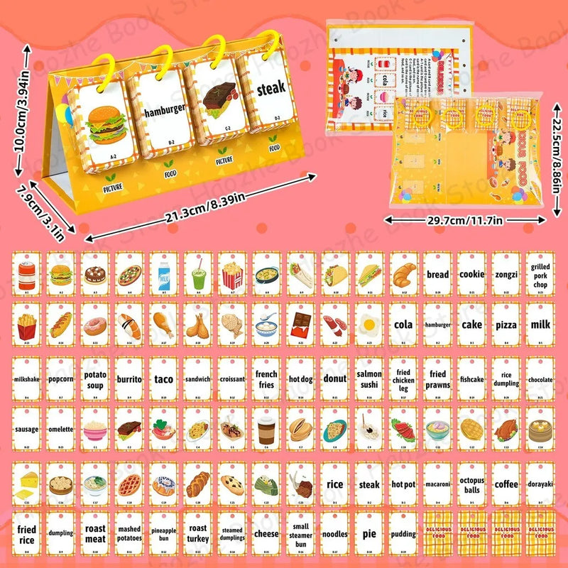 92Pcs Food Vocabulary Flashcards for Kids Double Side Parent-Child Interaction English Card Educational Learning Cards