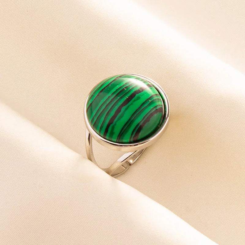 1pc Green Turquoise Ring Hippie Stainless Steel Silver Color Charm Opening Adjustable Ring Women Chunky Bohemian Party Jewelry
