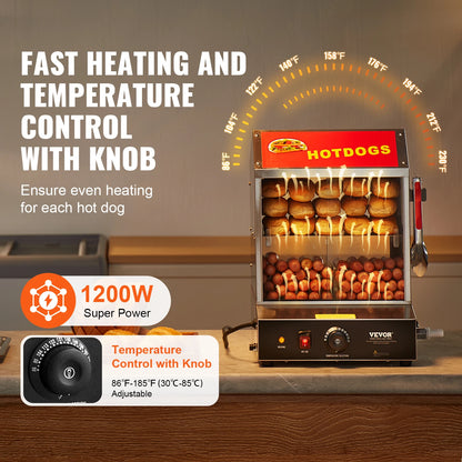 SucceBuy 27/37L 2Tiers Hot Dog Steamer with Temperature Control Stainless Steel Electric Bun Warmer for Hot Dogs&Buns for Cinema