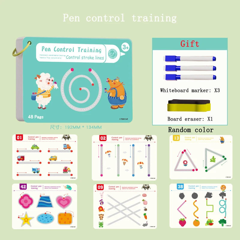 Tracing Workbook Montessori Books 48 Page Pen Control Training Early Childhood Exercise Book Reusable Calligraphy Copybook