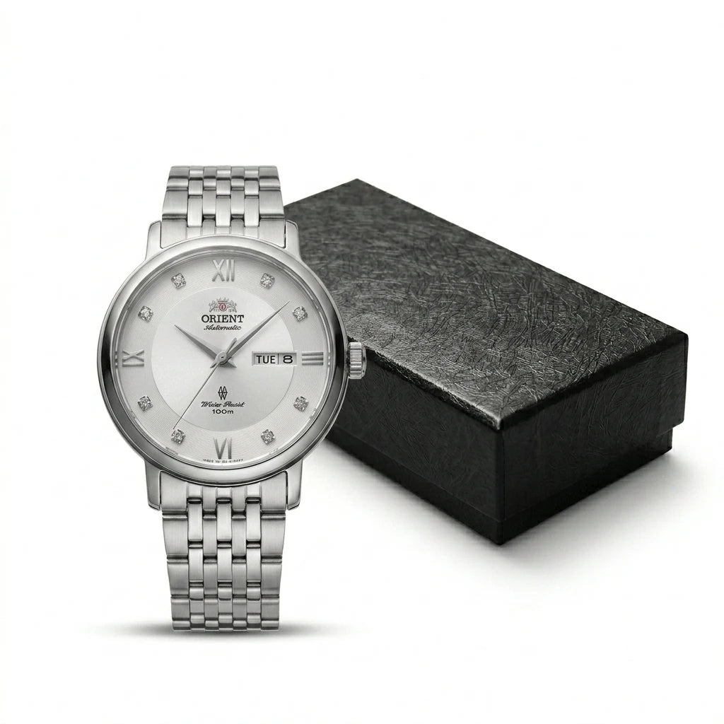 Relógio feminino automático bicolor calendário duplo em aço inoxidável