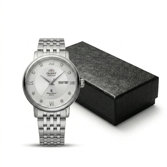 Relógio feminino automático bicolor calendário duplo em aço inoxidável