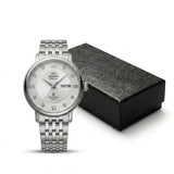 Relógio feminino automático bicolor calendário duplo em aço inoxidável
