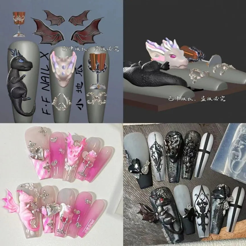 1pc  Snake Flamingo Jellyfish Dragon Dtream 3D Acrylic Mold  Nail Art DIY  Silicone  Nail Art Templates Nails Mold