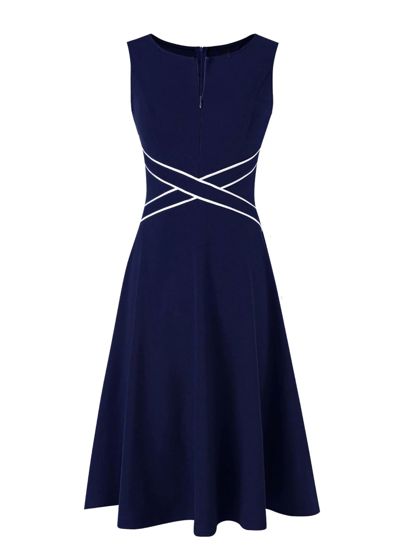 Womens Sleeveless Elegant Summer Work Office A-Line Vintage Front Zipper Business Casual Party Slim Fit And Flare Swing Dress