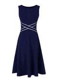 Womens Sleeveless Elegant Summer Work Office A-Line Vintage Front Zipper Business Casual Party Slim Fit And Flare Swing Dress
