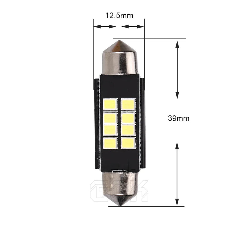 Festón LED 8 Smd, 31Mm, 36Mm, 39Mm, 41Mm, Canbus C5W, sin errores, 2835, 3030, bombillas blancas de lectura para interiores, lámparas de cúpula, 2 uds.