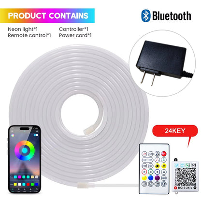 EU Plug DC24V 3535 RGB Neon LED Strip 5/10/15/20/30M Bluetooth Music Sync Waterproof Neon Rope Light for Indoor Outdoor Decor