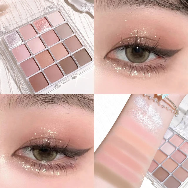 Sixteen-color sunset magic eyeshadow, pearl, matte, earth, Korean makeup 