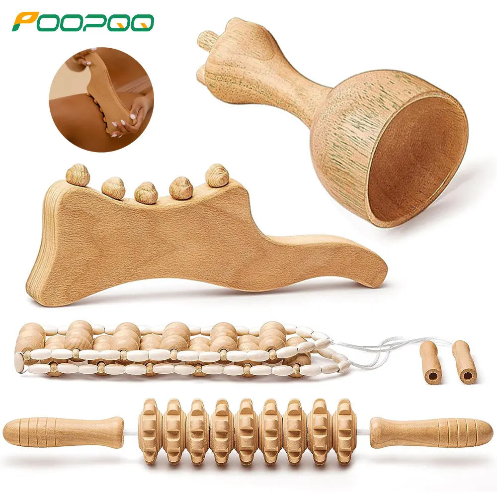 1/2/3/4Pcs Wood Therapy Massage Tools,Wooden Massager Kit for Body Shaping, Lymphatic Drainage,Muscle Pain Relief,Anti-Cellulite