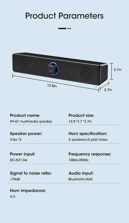 Barra de sonido para PC con cable e inalámbrica, altavoz Bluetooth, barra de sonido alimentada por USB para TV, PC, portátil, juegos, cine en casa, sistema de audio envolvente