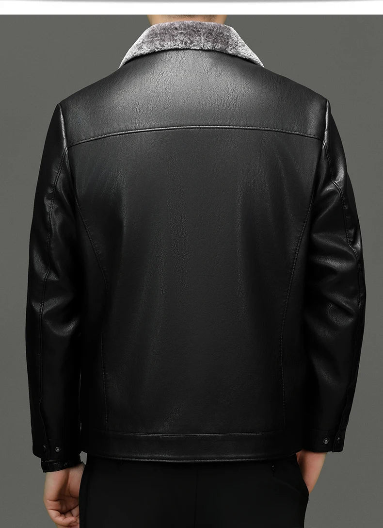 YN-2365 Autumn/Winter Men's Natural Leather Jacket Thickened Fur Integrated Business Casual Top Black Coffee Middle Aged Youth