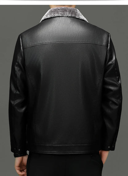 YN-2365 Autumn/Winter Men's Natural Leather Jacket Thickened Fur Integrated Business Casual Top Black Coffee Middle Aged Youth