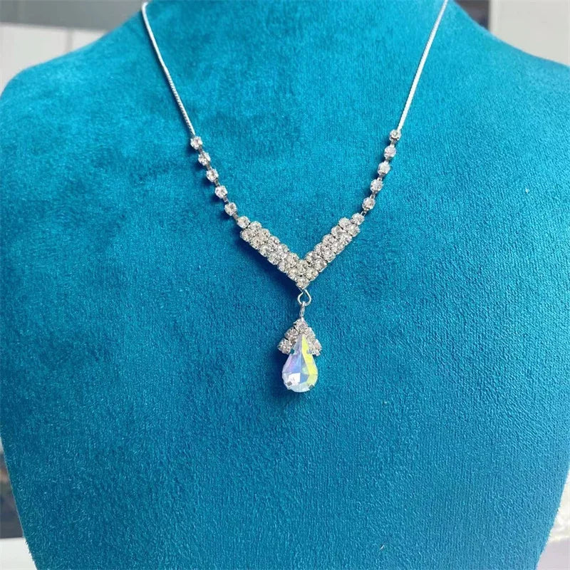 Collar de mujer con incrustaciones de circonita y gotas de agua de colores azul, verde y rojo, accesorios de moda
