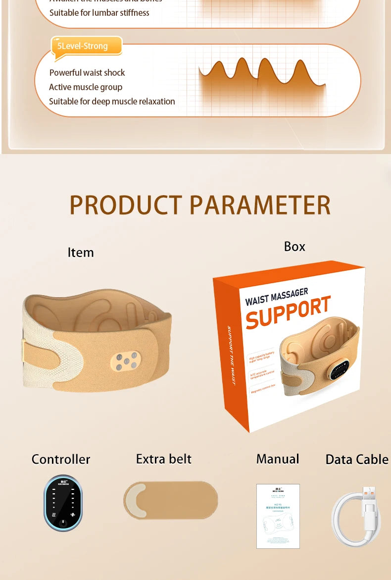 Cinturón de soporte lumbar ajustable para salud y bienestar, con percusión muscular, transpirable y protección lumbar, masajeador adelgazante con calor.