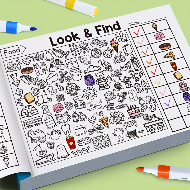 Livro de Colorir com Objetos Ocultos para Crianças, com mais de 100 Páginas de "Encontrar e Colorir" – Caderno de Atividades Interativo para Escola, Casa e Viagem – Livro Educativo de Quebra-Cabeças