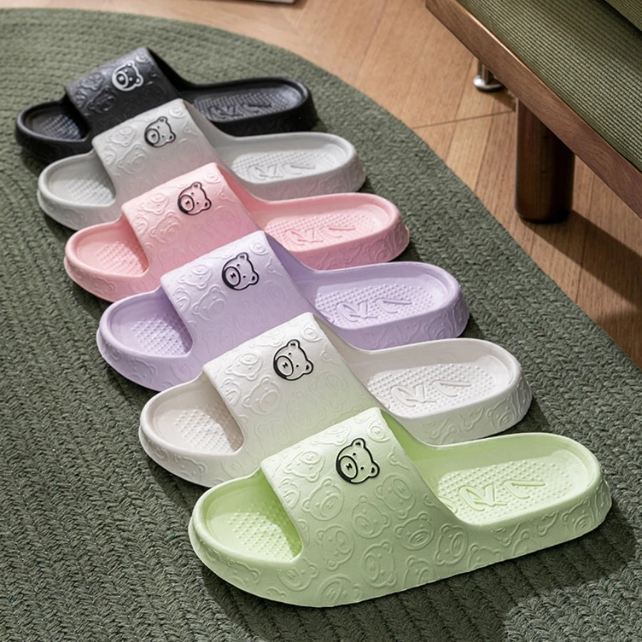 Summer Women Casual Slippers Cute Bear Indoor Soft Sole Outdoor Non-slip Air Cushion Lightness Men Fashion Flat Shoes