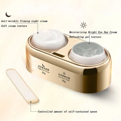 Crema de día para ojos de 40 g, crema de noche para ojos, doble cuidado de la piel, reduce las ojeras, reafirma el contorno de ojos, antiarrugas, hinchazón y cuidado de los ojos.