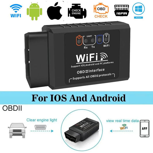 Escáner OBD2 WIFI ELM327 V1.5, lector de códigos de coche, herramienta de diagnóstico para iPhone, iOS y Android, detector de fallas automotrices.
