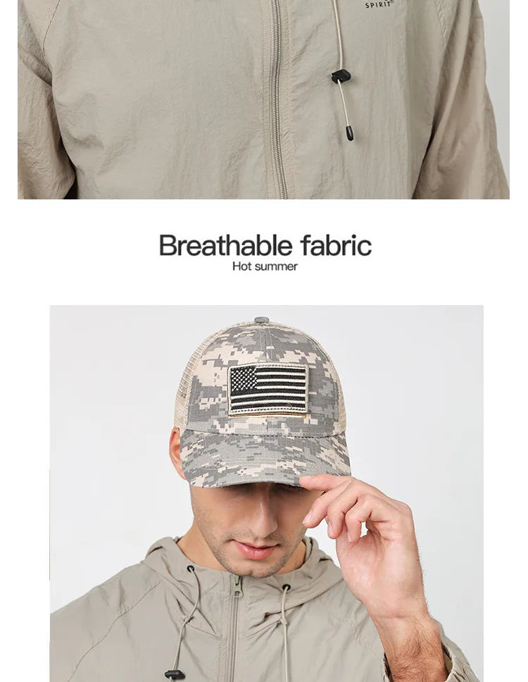 Black Mesh - Backed Baseball Cap with American Flag Patch - Stylish and Patriotic Accessory