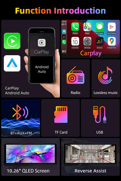 HD 7/10.26" QLED Touch Screen Car Radio Multimedia Stereo MP5 WIFI Wireless Carplay Android Auto Mirror Link Camera Head Unit