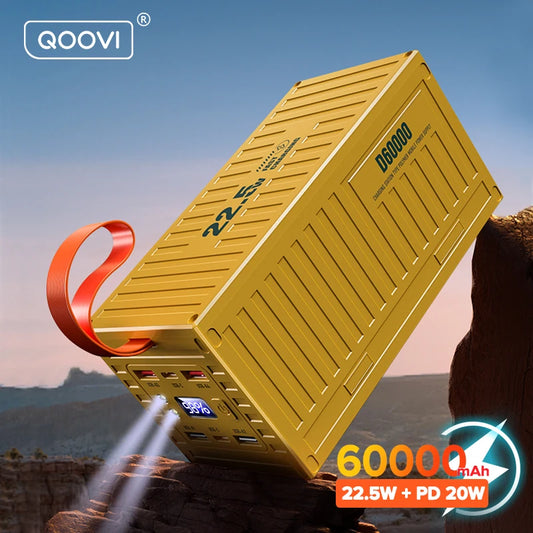 Banco de energía QOOVI de 60000 mAh, 22,5 W, PD QC 3.0, cargador de gran capacidad, estación de energía de carga rápida para iPhone y Xiaomi
