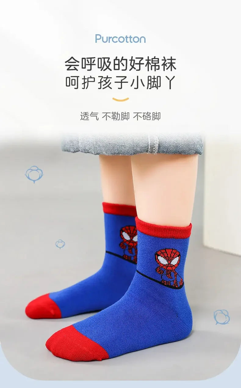 Disney Socks Kids Baby Socks Spiderman Cartoon Anime Hero Cotton Boys Tube Sock Children Autumn Winter Kids Socks Random 1pairs