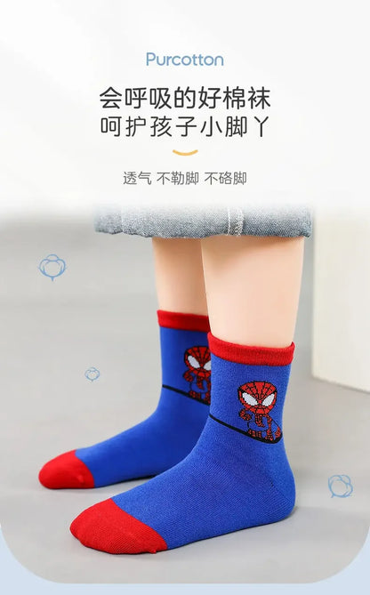 Disney Socks Kids Baby Socks Spiderman Cartoon Anime Hero Cotton Boys Tube Sock Children Autumn Winter Kids Socks Random 1pairs