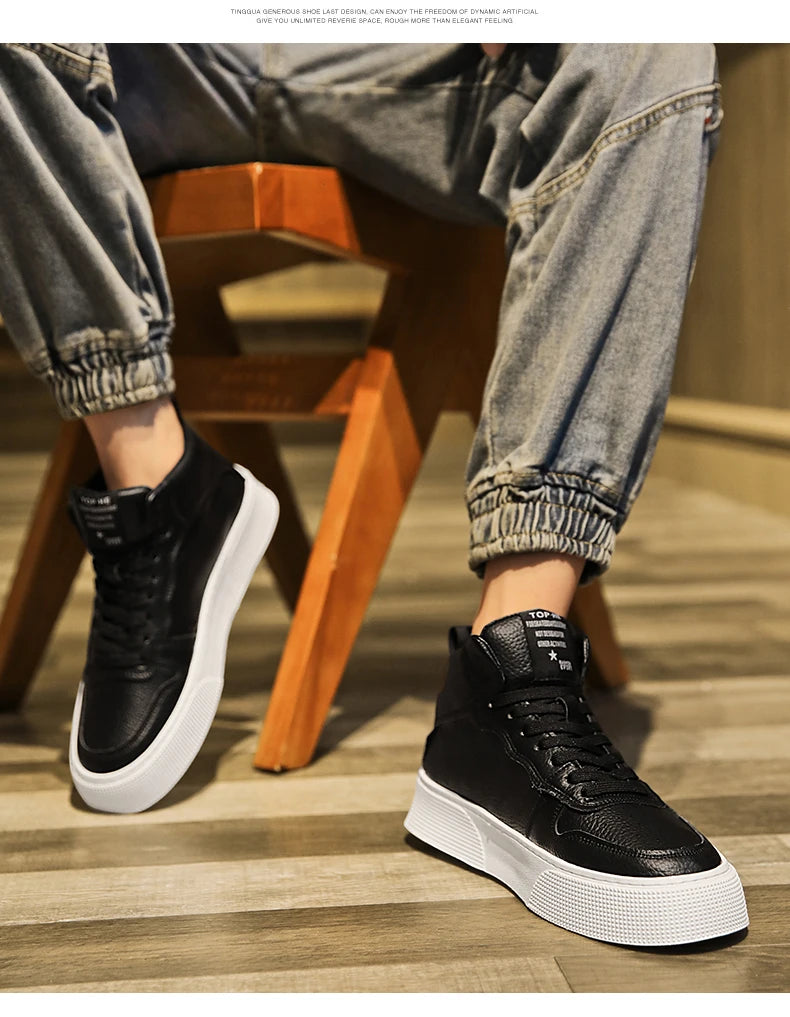 IGxx High top Shoes Zip Lace-up Leather Men's Sneakers Punk Ankle Boots For Men Hook&Loop Shoes White indestructible lacoste