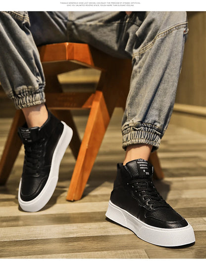 IGxx High top Shoes Zip Lace-up Leather Men's Sneakers Punk Ankle Boots For Men Hook&Loop Shoes White indestructible lacoste