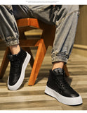 IGxx High top Shoes Zip Lace-up Leather Men's Sneakers Punk Ankle Boots For Men Hook&Loop Shoes White indestructible lacoste