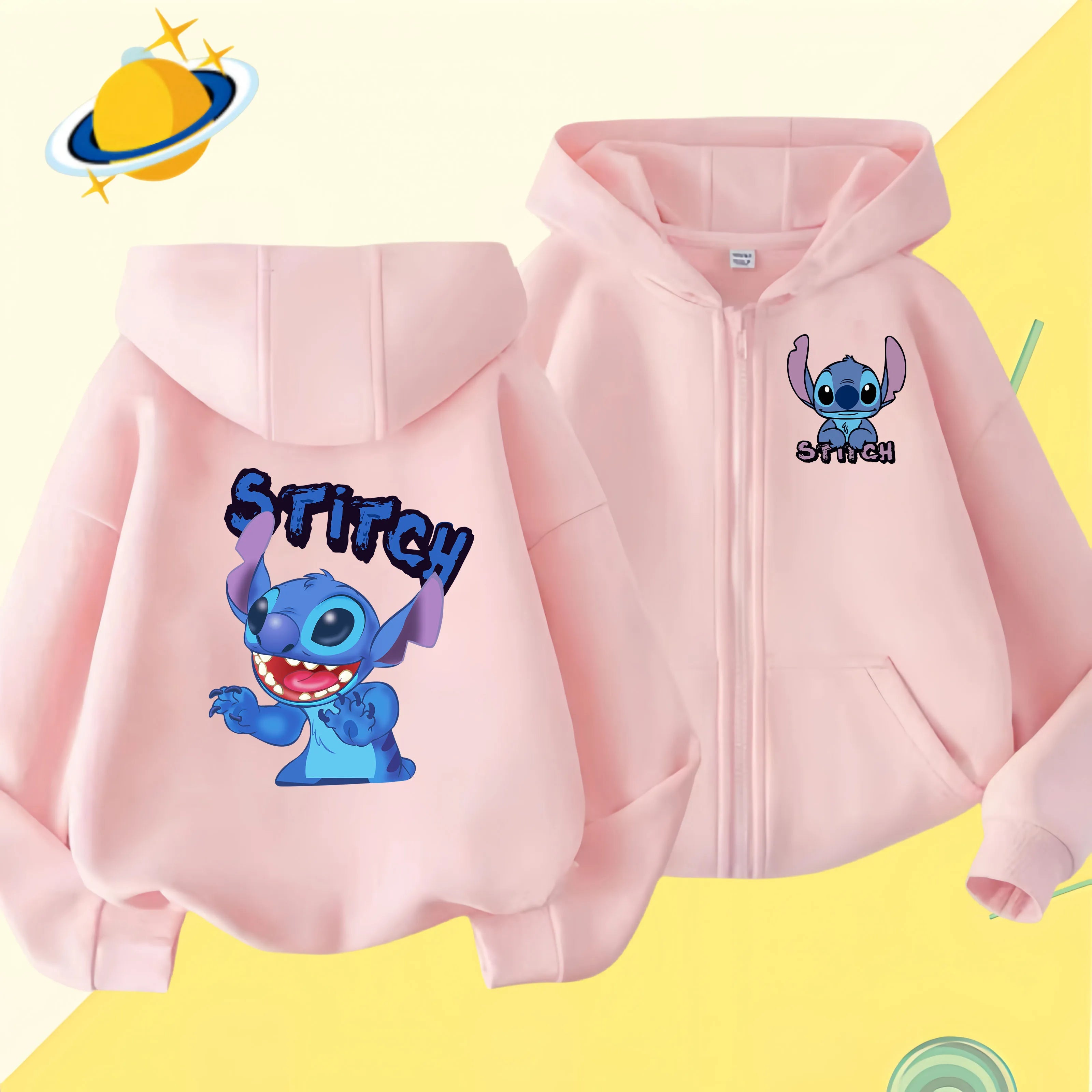 2024 Disney Stitch zipper coat Cartoon Jacket Girls Coat Spring Autumn Children Outerwear Kids Casual Jackets Costume 2-7 Years