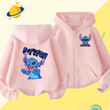 2024 Disney Stitch zipper coat Cartoon Jacket Girls Coat Spring Autumn Children Outerwear Kids Casual Jackets Costume 2-7 Years