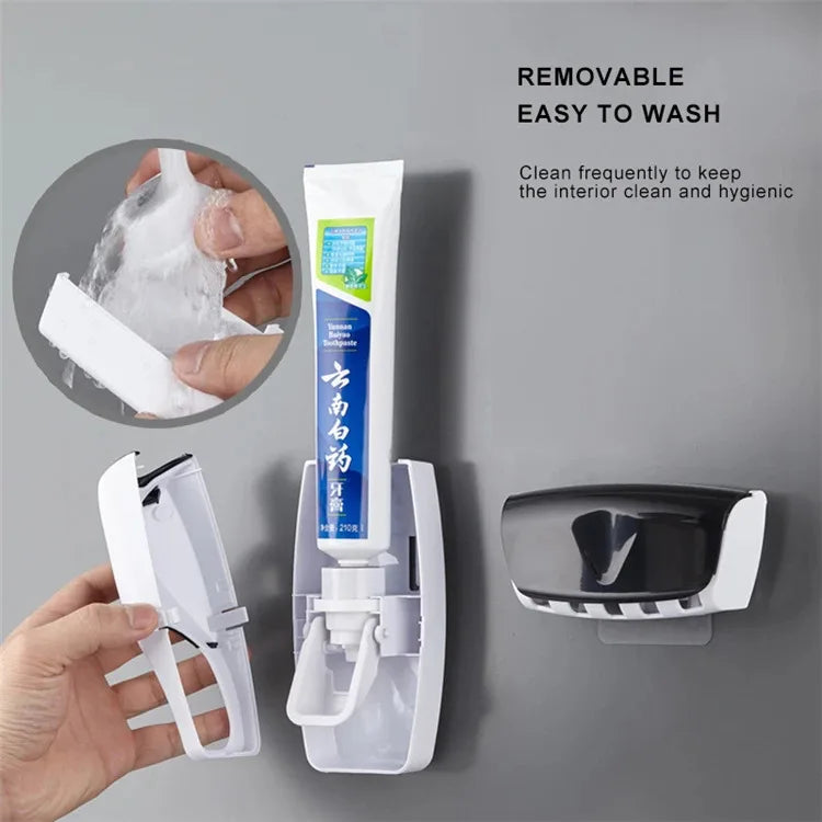 1 conjunto de suporte para escovas de dentes de fácil utilização com dispensador automático de pasta de dente e suporte de parede para escovas de dentes