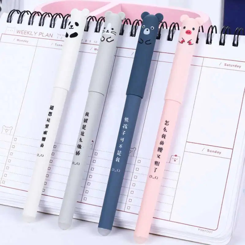 4 Pcs/Set Kawaii Pig Bear Cat Mouse Erasable Gel Pen School Office Supplies Stationery Gift 0.35mm Blue Black Ink