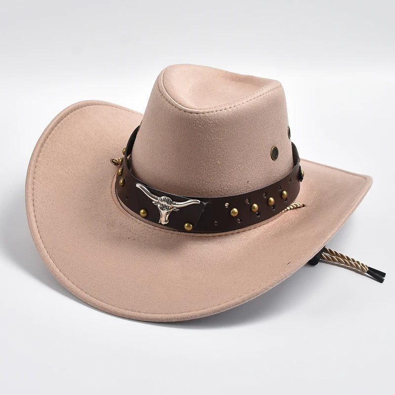 Artificial Suede Western Cowboy Hats Vintage Wide Brim Gentleman Cowgirl Jazz Hat Holiday Party Cosplay Hat