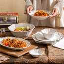 Elegant Classical Plate French Retro Ceramic Dishes Home Plate Rice Bowl Party Tableware Set White Lace Embossed Dinner Plate