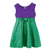 Vestido Casual Infantil para Meninas – Estilo Sereia/Rapunzel, Manga Curta, Alça em um Ombro Só, Fantasia de Princesa, Vestido Casual de Verão