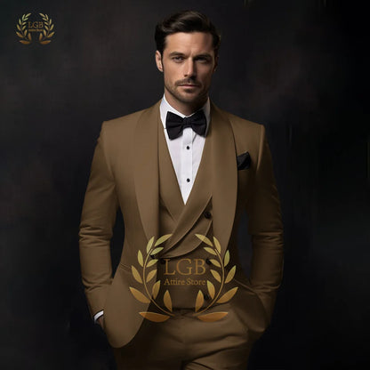 Men's off-white suit wedding/dinner/party/cocktail 3-piece suit (jacket + vest + trousers) men's custom size color dress