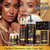 AILKE 24K Gold Flawlessly Skin Care Set, Whitening, Reduces Dark Spots, Pigmentation, Wrinkles, Moisturizes, For All Skin Types