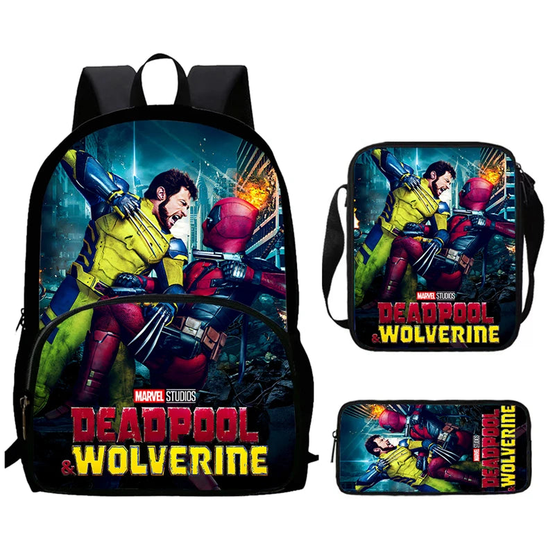 Mochilas para niños de 3 piezas con dibujos animados de DEADPOOL y WOLVERINE, mochila para estudiantes, bolso de hombro, estuche para lápices, regalo perfecto para niños y niñas.