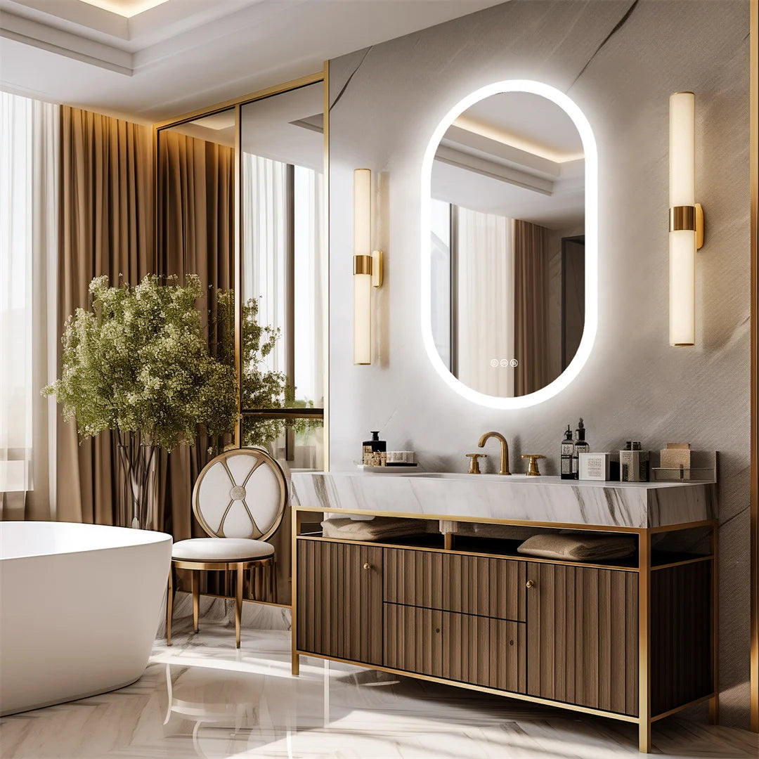LUVODI Backlit Lighted Bathroom Mirror LED Bedroom Vanity Mirror Salon Mirror with Touch Sensor Dimming Defog IP44