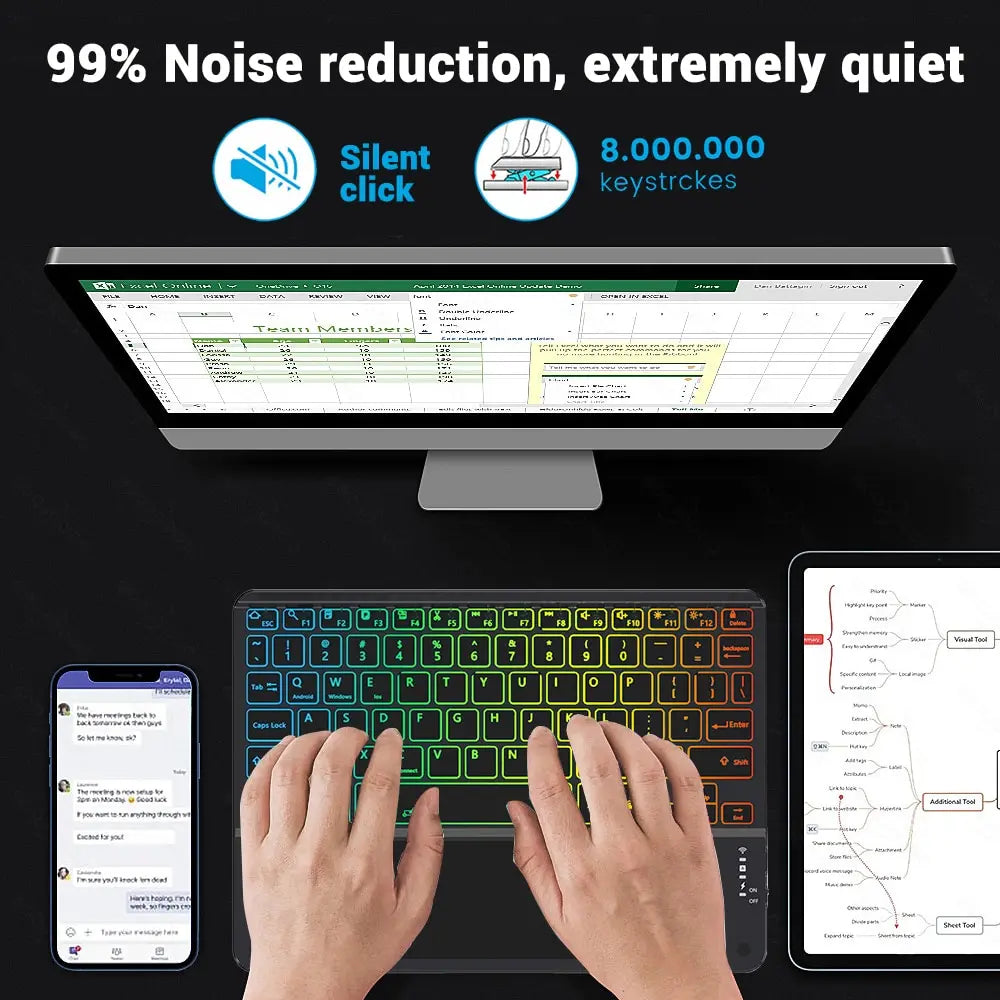 Wireless Backlit Bluetooth with Touchpad Ultra Slim 7-Colors Backlit Keyboard Portable Rechargeable Keyboard for ipad