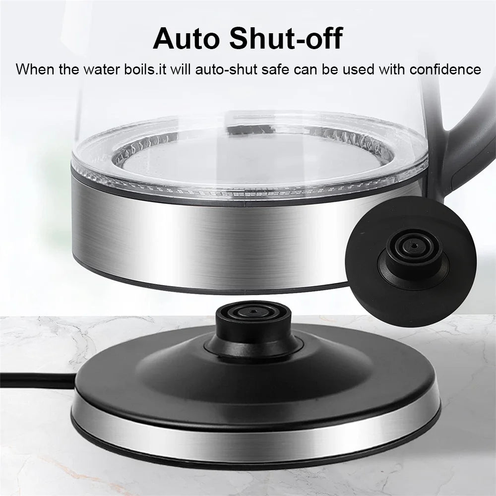 2L Large Capacity Electric Kettle 220V Glass Tea Kettle Home Kitchen Water Heater 1500-1800W EU/UK Plug Water Boiler