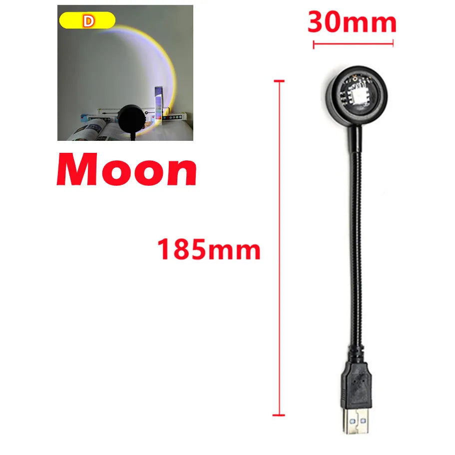 Proyector de lámpara de atardecer LED USB RnnTuu, luz nocturna portátil para decoración del hogar, luz de ambiente para sala de estar, fotografía de pared, luces de neón