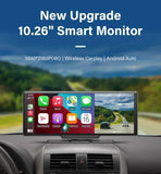 Srnubi 10.26" Dash Cam Rearview Wireless Carplay & Android Auto 4K DVR Navigation Player Dual Lens Recorder Dashboard WIFI 5.0BT
