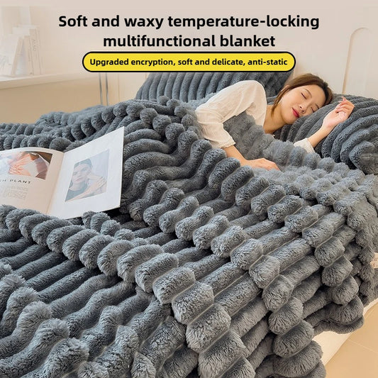 Solid Thickened Wide Striped Flannel Multifunctional Blanket, Can Be Used As a Bedsheet, Cover Blanket, Sofa Blanket, or Nap Blanket