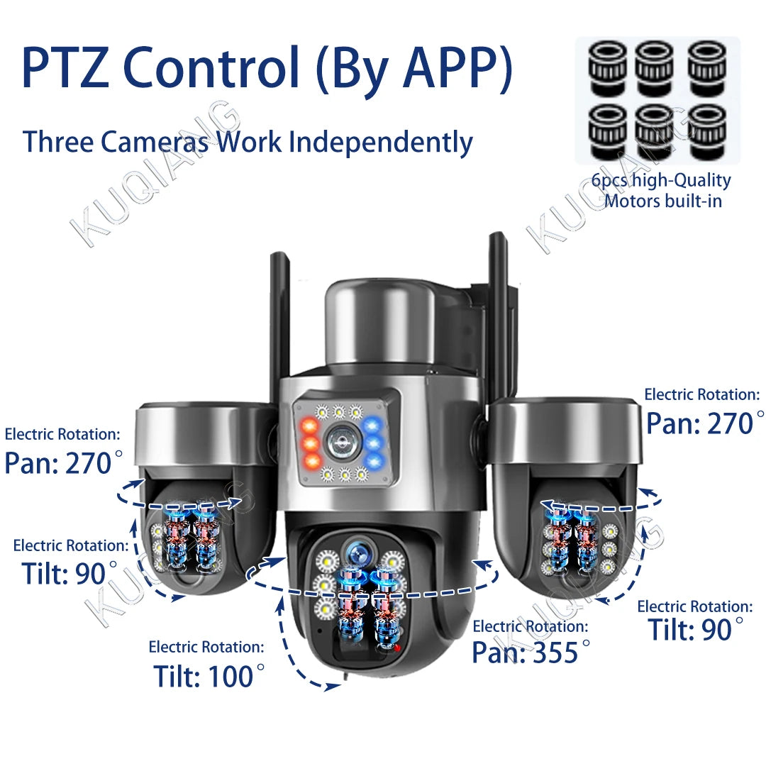 20MP 4G Sim Solar Camera WiFi 10X Optical Zoom 3-PTZ 4-Lens 3-Screens Outdoor Wireless Security Cameras Auto Tracking CCTV V380