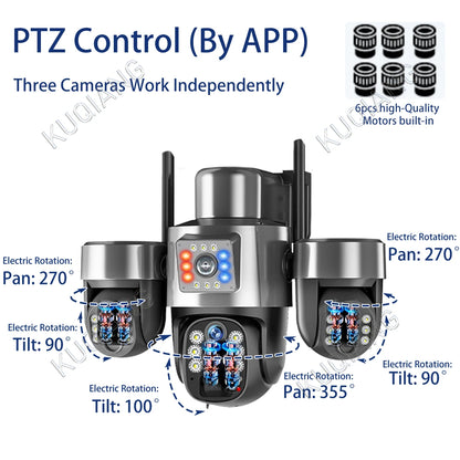 20MP 4G Sim Solar Camera WiFi 10X Optical Zoom 3-PTZ 4-Lens 3-Screens Outdoor Wireless Security Cameras Auto Tracking CCTV V380