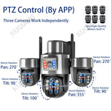 20MP 4G Sim Solar Camera WiFi 10X Optical Zoom 3-PTZ 4-Lens 3-Screens Outdoor Wireless Security Cameras Auto Tracking CCTV V380